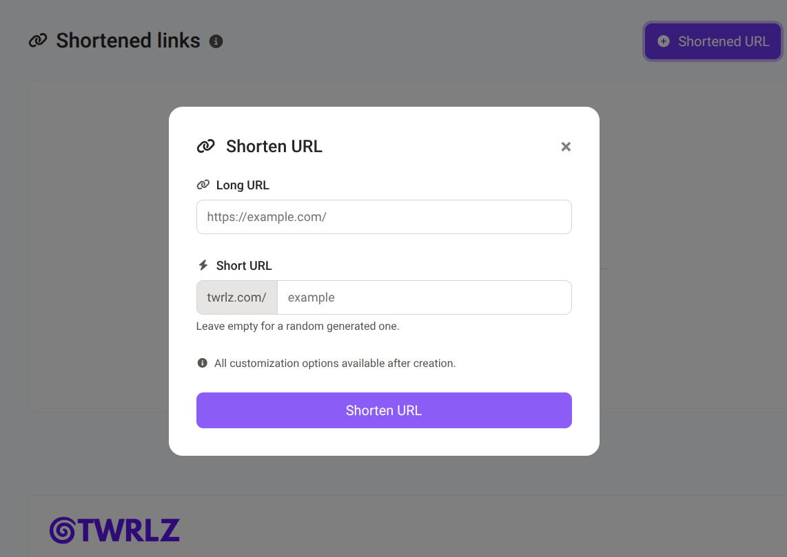 Screenshot of the app short URL editing page