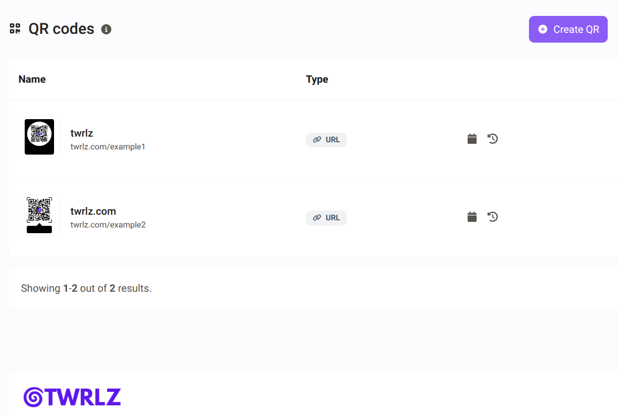 Screenshot of the app QR code system page